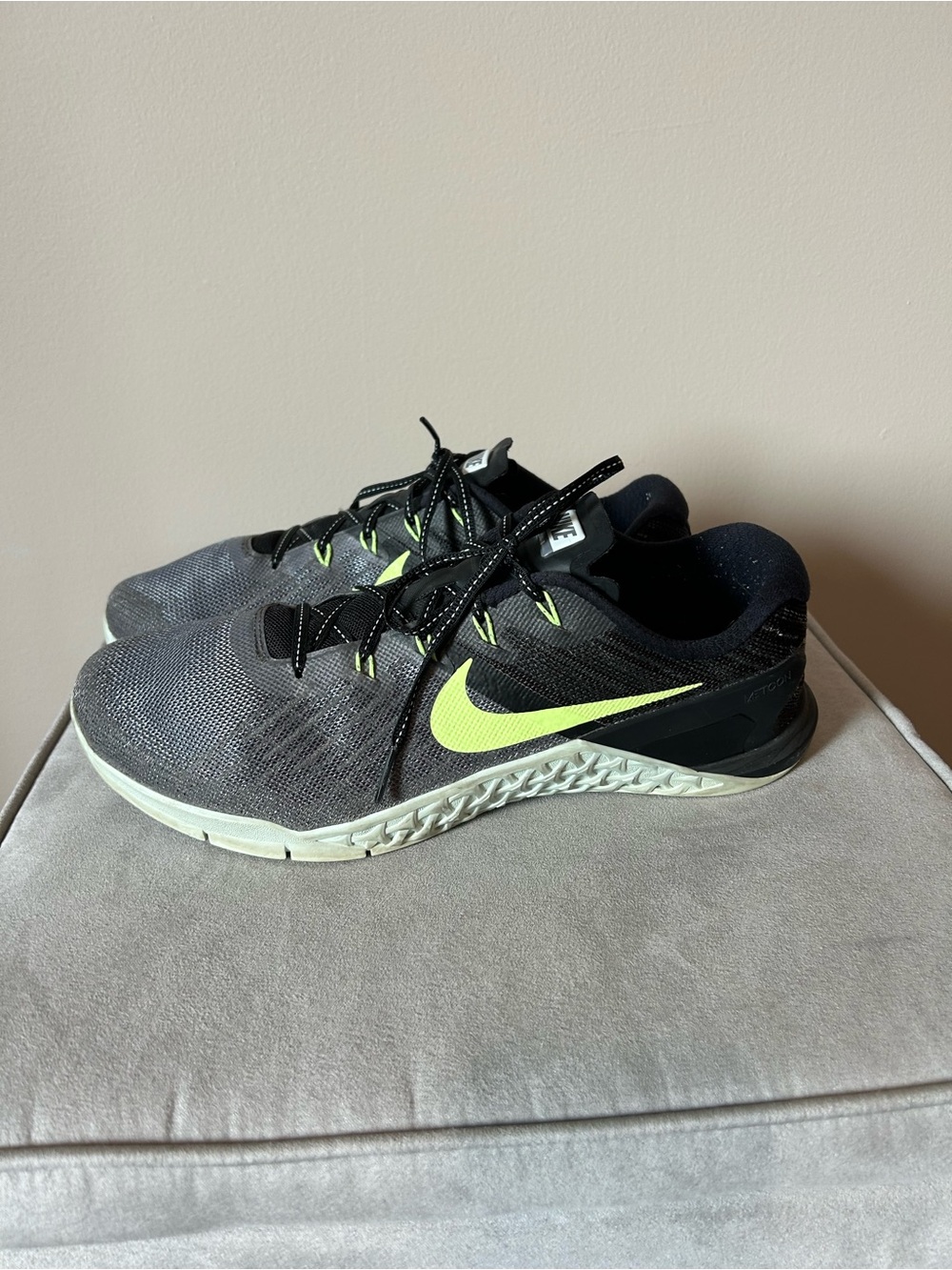Nike Metcon Women’s Athletic Shoes - Black/Grey with Neon Yellow Swoosh